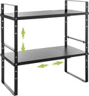 Expandable Cabinet Shelf Organizer Rack, Stackable Kitchen Countertop Organizer Storage Shelves, Adjustable Height Pantry Counter Shelf Riser Spice Rack (Black, 2 Pack) by CozyNest Decor