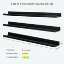 Long Floating Folding Shelves 48 Inch Wood Picture Ledge Shelf with Lip for Wall Black Storage Shelves for Kids Room Photo Shelves Wall Organizer Set of 3 for Bedroom Living Room Bathroom Kitchen by CozyNest Decor