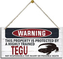 Warning Sign, Tegu Warning Wood Plaque Sign, Funny Door Signs, Decorative Wood Hanging Suspension Plaque, Farmhouse Wooden Wall Decor, Outdoor Hanging Wooden Signs by CozyNest Decor