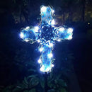 Solar Cross Garden Lights Outdoor Decorative - Solar Metal&Glass Cross Blue Hydrangea Flower Stake Lights- Waterproof 20 Warm White LED for Remembrance Gifts by GreenHaven Gardens