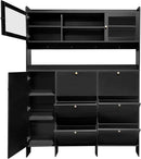 Ball & Cast Tipping Bucket 3-Tier Shoe Cabinet with 6 Flip Drawers and Storage Shelf,Entryway Hall Tree with Tempered Glass Doors and 4 Hooks,for Hallway,Mudroom,Living Room,Black by CozyNest Decor