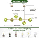 KCO Lighting 6 Green Glass Pendant Lights Kitchen Island Mid Century Modern Globe Sputnik Chandelier Brushed Gold Linear Island Light Fixture for Dining Room by CozyNest Decor