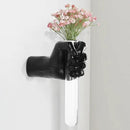 Black Wall Sculptures, Hand Vases Home Decor, Wall Mount Art Sculpture, Unique Wall Art Statue, Funky Flower Vase Decorations, Modern Eclectic Hanging Decor,Glass Test Tube Vase by CozyNest Decor