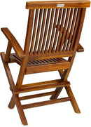 TeakCraft Teak Folding Arm Chair - 2 Piece Foldable Chairs Set - Fully Assembled - Solid Wooden Outdoor, Indoor- Wood Dining Room, Kitchen, Patio, Bistro Chairs, The Mille by GreenHaven Gardens