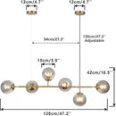 KCO Lighting 6-Light Modern Globe Sputnik Chandelier Brass Gold Linear Pendant Chandelier Lighting Smoke Glass Dining Room Chandelier Mid Century Sputnik Island Lights for Kitchen Living Room by CozyNest Decor