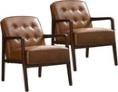 Faux Leather Accent Chair Set of 2, Mid Century Chair for Living Room, Upholstered Comfy Lounge Armchair with Solid Wood Frame, Modern Chair for Bedroom,105°Ergonomic Comfort, Brown by CozyNest Decor