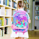 Girls Rolling Backpack, Cute Unicorn Roller Wheels Kids Bookbag - Wheeled Elementary School Bag - 3PCS Unicorn by TinyTreasures Baby Boutique