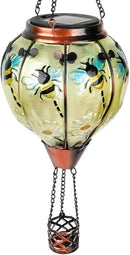 Hot Air Balloon Solar Lantern with Flickering Flame, Glass Hanging Garden Lights Outdoor Waterproof for Tree Yard Patio Mother's Day Gift, 18" H Bee by GreenHaven Gardens