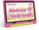 Kids Tablet 10 Inch Android 14 Tablet for Kids Ages 3-12, Octa-Core with Case, Parental Controls,14GB+64GB Storage (TF Expand 1TB), 5G WiFi, BT5.3, Pink by TinyTreasures Baby Boutique