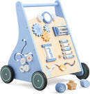 Beright Wooden Baby Walker Push and Pull Learning Activity Walker with Wheels Montessori Walker Toy Multiple Activities Center Develops Motor Skills & Stimulates Creativity (Blue) by TinyTreasures Baby Boutique