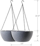13 inch Large Hanging Planters Plant Pots for Outdoor Indoor Plants with Drainage Holes and Chain, 2 Pack Round Hanging Flower Pots for Garden Home Porch Decor, Speckled Grey by GreenHaven Gardens