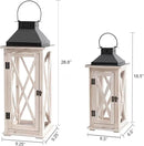 TIMRIS Large Wooden Candle Lanterns Decorative Set of 2, Rustic Farmhouse Whitewash Floor Lanterns, Indoor/Outdoor Hanging Lanterns for Home Decor (No Glass) by CozyNest Decor