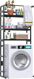 Dryer Storage Shel andf Over The Washer - Adjustable 4-Tier Heavy Duty Laundry Room Organizer, All Carbon Steel Standing Shelf with Hanging Rod, Anti-Tip Design, Super Stable 29.93" L x 11" D x 73" H by CozyNest Decor