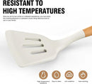 Silicone Cooking Utensils Set - Silicone Kitchen Utensils for Cooking Wooden Handles, 446°F Heat Resistant Kitchen Utensil Spatula Sets w Holder, Gadgets for Non-Stick Cookware BPA FREE (Cream White) by CozyNest Decor