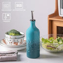 Sweejar Ceramic Olive Oil Dispenser Bottle, 20 Oz Relief Design EVOO Oil and Vinegar Dispensing Bottle with Spout for Kitchen, Set of 1 (Gradient Blue) by CozyNest Decor