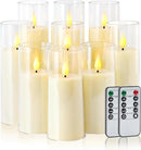 Amagic Ivory Flameless Candles with Remote, Battery Operated Candles with Timer, Acrylic Plexiglass Flickering LED Fake Candle for Wedding, Holiday, Home Decor, Set of 9, D2.2 x H5 6" 7" by CozyNest Decor