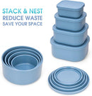 100% Silicone Food Storage Containers with Lids, 8 Pack, 10oz to 51oz, Reusable Leakproof Nesting & Stackable Silicone Bento Lunch Box, Microwave Freezer Dishwasher Oven Safe, BPA Free, Slate Blue by TinyTreasures Baby Boutique
