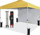 CROWN SHADES 10x10 Pop Up Canopy with 1 Side Wall - Beach Tent with One Push Setup - Outdoor Sun Shade for Events, Parties, Camping - Gazebo with STO-N-Go Cover Bag (Yellow) by GreenHaven Gardens