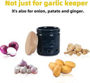Large Garlic Keeper with Wooden Lid, Ceramic Garlic Holder Storage, Garlic Container for Kitchen, Garlic Saver to Keep Your Garlic Cloves Fresh Longer 4.5-Inch, Navy by CozyNest Decor
