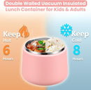 14oz Insulated Vacuum Food Jar with Buckle Lid,Soup Thermo for Hot Food Kids,Wide Mouth Leakproof Stainless Steel Lunch Container with Spoon-Pink by TinyTreasures Baby Boutique