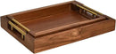 Set of 2 Acacia Wood Serving Trays with Gold Metal Handles for Food Serving, Appetizers & Snacks - Ideal for Bed, TV, Ottoman or Coffee Table Décor, Home Decoration Accessory 15.75x11.8 Inch by CozyNest Decor