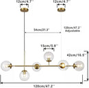 KCO Lighting 6 Light Bubble Chandelier Lighting Clear Glass Globe Chandelier Brass Gold Linear Pendant Light Mid Century Modern Pendant Light for Living Room Kitchen Island Dining Room by CozyNest Decor