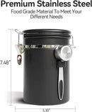 Coffee Canister Set 16 + 22 + 38 oz with Window, Airtight Stainless Steel Kitchen Food Storage Container with Date Tracker and Scoop for Grounds Coffee, Beans, Tea, Flour, Cereal, Sugar, Black by CozyNest Decor