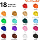 Shuttle Art 18 Colors Acrylic Paint Bottle Set (250ml/8.45oz), Rich Pigmented Bulk Painting Supplies for Artists, Beginners and Kids on Rocks Crafts Canvas Wood Ceramic by TinyTreasures Baby Boutique