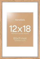 Homeforia 12x18 Picture Frame Wood, High End Natural Oak 12x18 Light Wooden Poster Frame with Mat 8.5x11, 12 x 18 Frames Matted to 8.5 by 11 Photo, 18x12 Thin Frame, Tempered Glass, Wall Kit, Set of 1 by CozyNest Decor