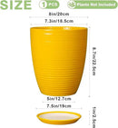 Ceramic Plant Pot - 8 Inch Planter Pot with Drainage Hole and Saucer Round Planter for Indoor Outdoor Plants Flower Pot for Home Patio Garden Office Yellow by GreenHaven Gardens