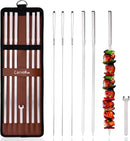 Innovative Thermal Insulation Handle BBQ Skewers Set - 6 Stainless Steel Wide BBQ Kebob Sticks For Grill - Flat Metal With 1 Food Remover Bar - 16.7' Inch Metal Kabob Skewers by GreenHaven Gardens