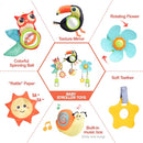 Koty Baby Stroller Arch Toy with Teether, Rattle, Crinkle Sound, Mirror & Music Box, Newborns Sensory Activity Carrier Take-Along Toy, Adjustable for Bouncers, Car Seat & Pram 0M+(Toucan) by TinyTreasures Baby Boutique