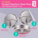 Elk and Friends Stainless Steel Divided Plates with Normal Sleeve for Babies & Toddlers | Lids Included Dinner & Snack Plates | 4 Pack by TinyTreasures Baby Boutique