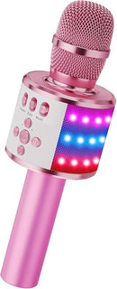 BONAOK Karaoke Microphone for Kids & Adults - Bluetooth Microphones Singing Mic with Disco Lights, Echo Effect, Built-in Speaker Portable Karaoke Player for Party Travel Gifts Q78(Light Pink) by TinyTreasures Baby Boutique
