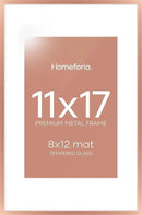 Homeforia 11x17 Picture Frame Rose Gold, High End Metal 11x17 Poster Frames with Mat 8x12 Photo, 11 x 17 Rose Gold Frames Matted to 8 by 12 Print, 17x11 Thin Frames, Tempered Glass, Wall Kit, Set of 1 by CozyNest Decor