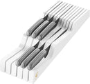 In-Drawer Knife Block Organizer - Bamboo Wood Drawer Knife Organizer - Holds 5 Long + 6 Short Knives (Not Included) - Store Knives with Blades Pointing Down by CozyNest Decor