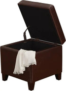 Adeco Bonded Leather Square Tufted Footstool, 18", Brown Storage Ottomans, by CozyNest Decor
