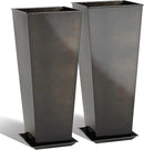 KOL 28''H. Tall Galvanized Steel Glazed Planter with Insert, Set of 2, Planter Pots for Indoor & Outdoor Use, Decorative Flower Plant Pots with Drainage Hole for Front Porch, Patio, Deck - Black by CozyNest Decor