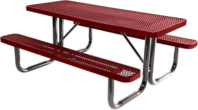 T6-TXTBUR Heavy Duty Rectangular Portable Picnic Table, 6 Ft, Textured Burgundy, Made in America