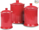 Omniware Simsbury 3-Piece Canister Set - Stoneware Kitchen Storage with Silicone-Sealed Lids, Lead-Free Glaze & Dishwasher Safe - Rustic Farmhouse-Style Flour & Sugar Containers (Red) by CozyNest Decor