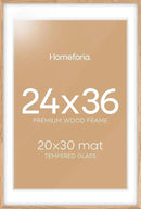 Homeforia 24x36 Poster Frame Wood, High End Natural Oak 24 x 36 Large Picture Frame with Mat 20 by 30, 24x36 Light Wooden Frames Matted to 20x30 Photo, 36x24 Frames, Tempered Glass, Wall Kit, Set of 1 by CozyNest Decor