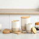 vancasso Sabine Ceramic Canister Set with Airtight Wood Lids - 3-Piece Kitchen Storage for Flour, Sugar, Coffee, Tea & Spices - Modern Countertop Decor by CozyNest Decor