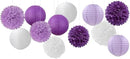 Purple-White Lavender Party Decorations Paper Flowers Lanterns - 15PCS Birthday Graduation Tissue Pom Poms Streamers, Baby Bridal Shower Wedding Retirement Bachelorette Hanging Supplies Decor Hugfond by CozyNest Decor