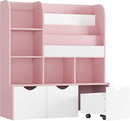 FOTOSOK 47'' Kids Bookcase and Bookshelf, Multifunctional Bookcase with 5 Storage Cubbies and 3 Movable Drawers, Toy Storager Display Stand, Toy Storage Organizer for Bedroom, Playroom, Hallway, Pink by TinyTreasures Baby Boutique
