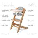 Cowiewie 3-in-1 Convertible Natural Wooden High Chair for Babies & Toddlers 3-Tier Remove & 2 Adjustable Wood Tray & 8 Levels Adjustable, 2 Waterproof Cozy Cushions Grey by TinyTreasures Baby Boutique