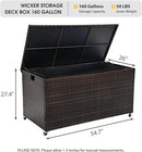 Outdoor 170 Gallon Water-Resistant Wicker Storage Box with Wheels, PE Rattan Deck Box with Waterproof Liner for Outside, Patio Storage Container with Hinged Lid, Horizontal Bin, Brown by GreenHaven Gardens
