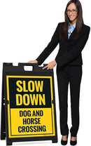 Slow Down Dog and Horse Crossing Sidewalk Sign Kit, 18x24 Inches, with A Frame Stand, Made in USA by CozyNest Decor