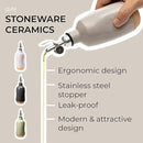 Olive Oil Dispenser Bottle Stoneware Ceramic, Cruet Protects to Reduce Oxidation, Suitable For Storage Of Oil, Vinegar, Coffee Syrups & Other Liquids - Stainless Steel Spout 14Oz by CozyNest Decor