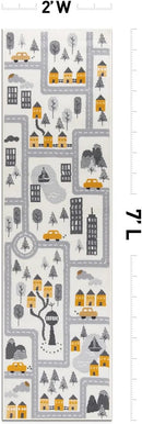 Rugshop Kids Play Road Rug for Playroom,Kidsoom,Nursery Room Interactive Cityscape for Cars and Toys Indoor Soft Runner Rug 2'x7' Cream by CozyNest Decor