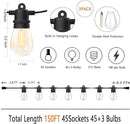 Outdoor String Lights Waterproof 150FT Patio Lights with Shatterproof 2700K Plastic Bulbs String Lights for Outside Bistro Gazebo Pergola Café Market Lights, 3-Pack by CozyNest Decor